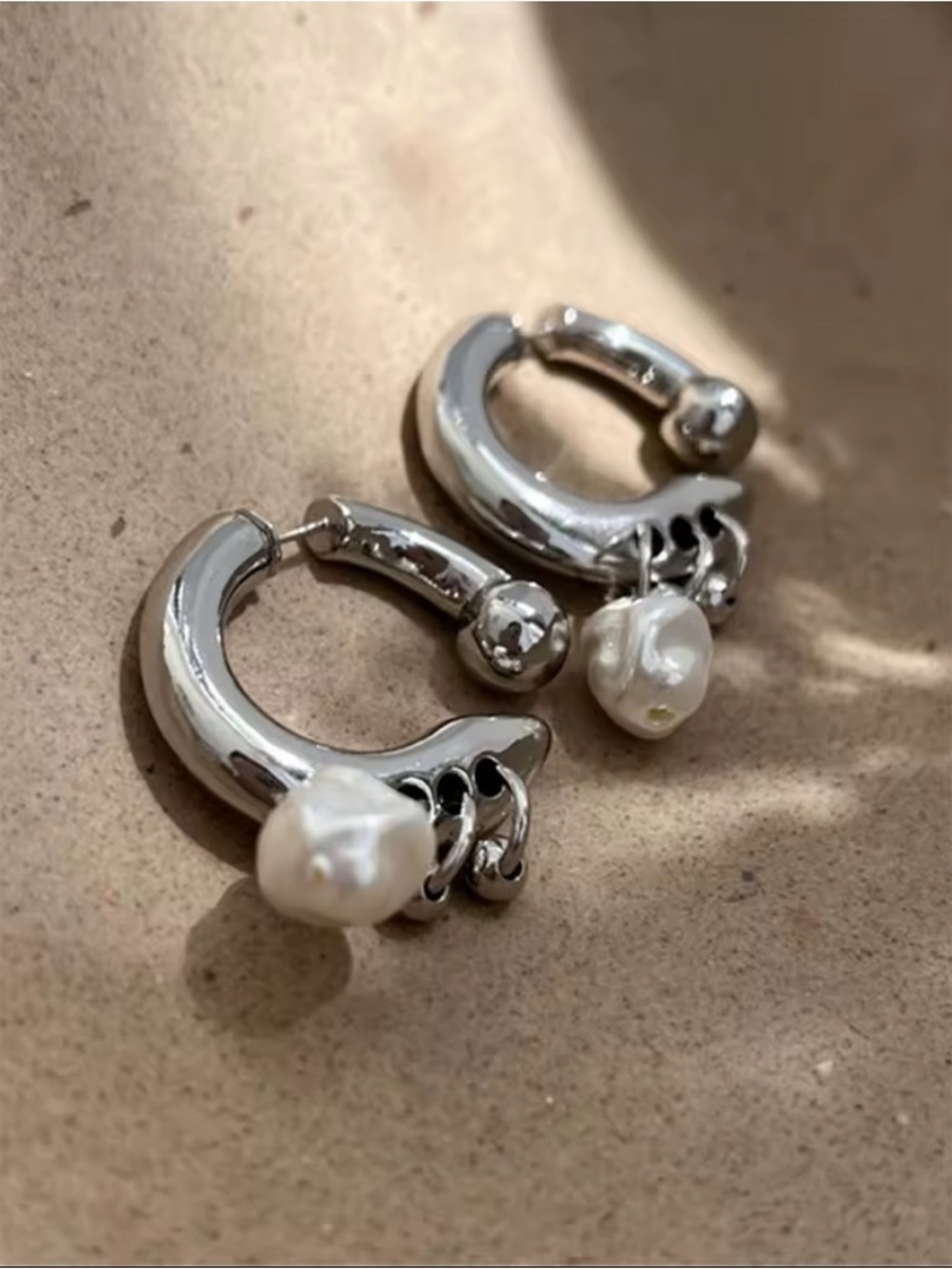 Korean Vintage Geometric Tassle Pearl Silver Drop Earrings